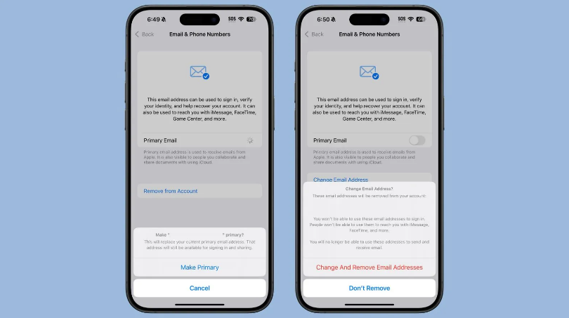 可克达拉苹果手机维修分享苹果 iOS 18.1 支持设置“主要”邮箱地址并更改 iCloud 邮箱 