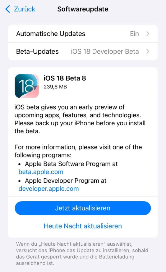 可克达拉苹果手机维修分享苹果 iOS / iPadOS 18 开发者预览版 Beta 8 发布 